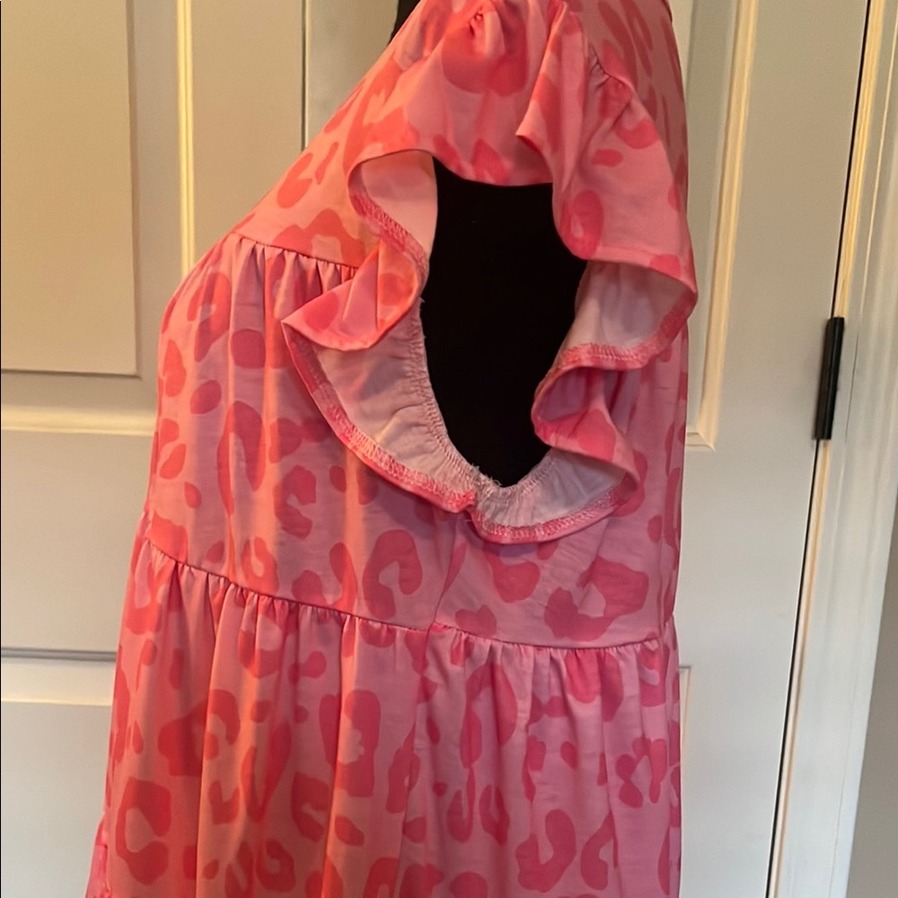 Pink Leopard Print Ruffle Sleeve Top - Picture 3 of 8